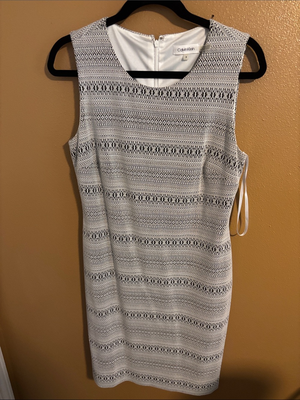 Calvin Klein White and Black Textured Sleeveless Midi Dress